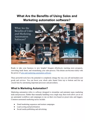 What Are the Benefits of Using Sales and Marketing automation software