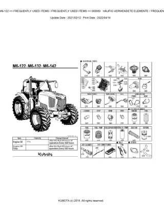 Kubota M6-122 Tractor Parts Catalogue Manual (Publishing ID BKIDK5372)