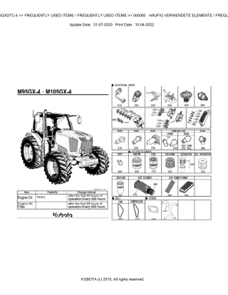 Kubota M95GXDTC-4 Tractor Parts Catalogue Manual (Publishing ID BKIDK5247)