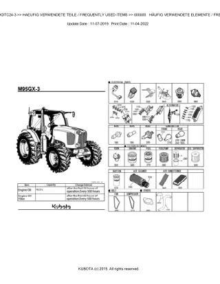 Kubota M95GXDTC24-3 Tractor Parts Catalogue Manual (Publishing ID BKIDK5177)