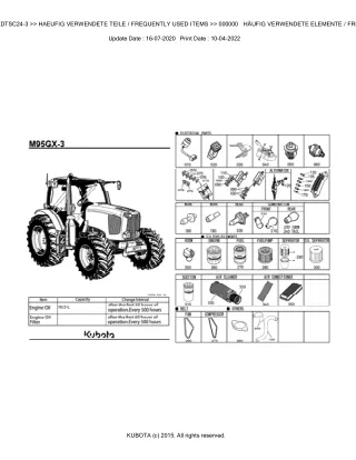 Kubota M95GXDTSC24-3 Tractor Parts Catalogue Manual (Publishing ID BKIDK5178)