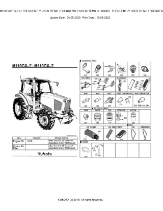 Kubota M100GXDTC-2 Tractor Parts Catalogue Manual (Publishing ID BKIDK5106)