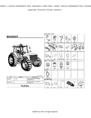 Kubota M105SDT Tractor Parts Catalogue Manual (Publishing ID BKIDK0565)