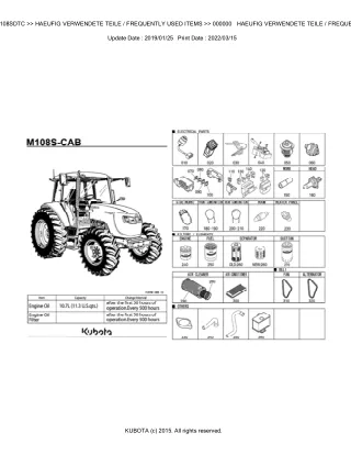 Kubota M108SDTC Tractor Parts Catalogue Manual (Publishing ID BKIDK0619)
