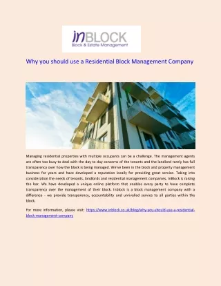 Why you should use a Residential Block Management Company - Inblock Management