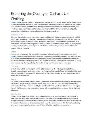 Exploring the Quality of Carhartt UK Clothing