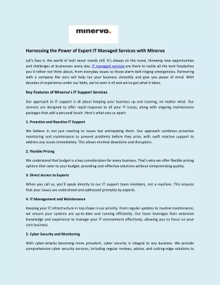 Harnessing the Power of Expert IT Managed Services with Minerva