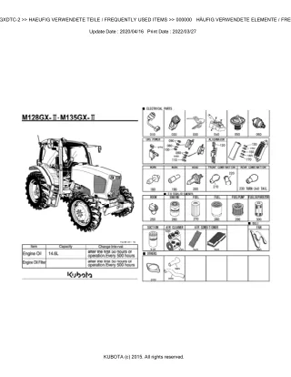 Kubota M128GXDTC-2 Tractor Parts Catalogue Manual (Publishing ID BKIDK5104)