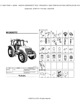 Kubota M128XDTC Tractor Parts Catalogue Manual (Publishing ID BKIDK0636)