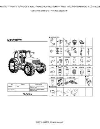 Kubota M130XDTC Tractor Parts Catalogue Manual (Publishing ID BKIDK5010)