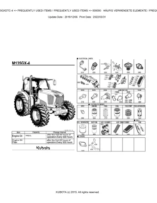 Kubota M135GXDTC-4 Tractor Parts Catalogue Manual (Publishing ID BKIDK5255)