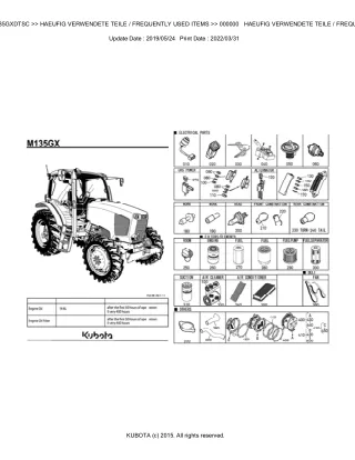 Kubota M135GXDTSC Tractor Parts Catalogue Manual (Publishing ID BKIDK5016)