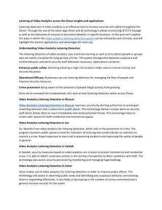 Video Analytics Loitering Detection across Oman