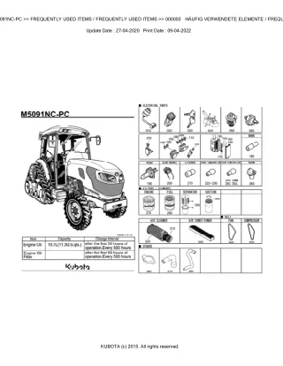 Kubota M5091NC-PC Tractor Parts Catalogue Manual (Publishing ID BKIDK5238)