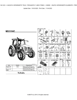Kubota M5111HC-GE Tractor Parts Catalogue Manual (Publishing ID BKIDK5154)