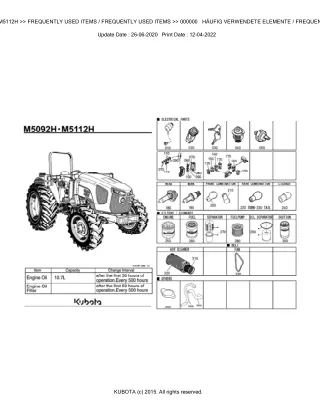Kubota M5112H Tractor Parts Catalogue Manual (Publishing ID BKIDK5356)