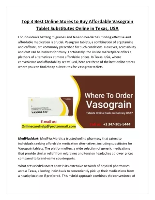 Top 3 Best Online Stores to Buy Affordable Vasograin Tablet Substitutes Online in Texas