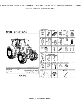 Kubota M7153S Tractor Parts Catalogue Manual (Publishing ID BKIDK5343)