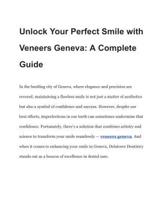 Unlock Your Perfect Smile with Veneers Geneva_ A Complete Guide