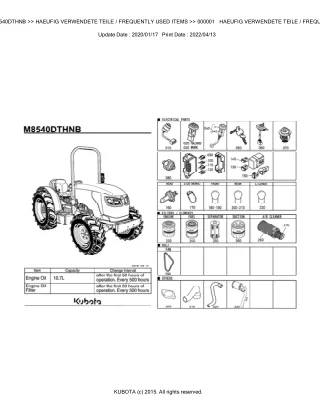 Kubota M8540DTHNB Tractor Parts Catalogue Manual (Publishing ID BKIDK0647)