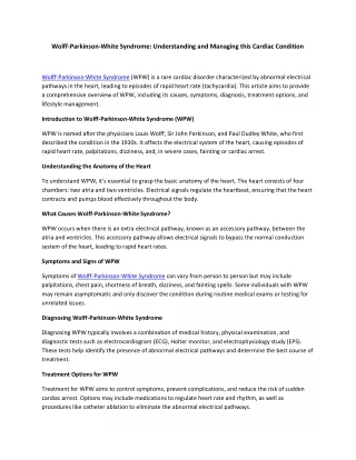 Wolff-Parkinson-White Syndrome: Understanding and Managing this Cardiac Conditio