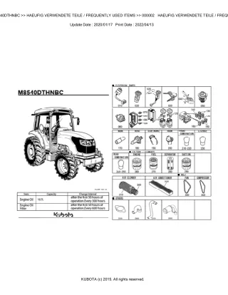 Kubota M8540DTHNBC Tractor Parts Catalogue Manual (Publishing ID BKIDK0648)