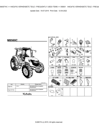 Kubota M8560DTHC Tractor Parts Catalogue Manual (Publishing ID BKIDK5021)