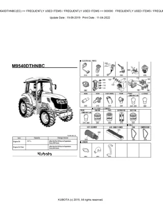 Kubota M9540DTHNBC (EC) Tractor Parts Catalogue Manual (Publishing ID BKIDK5110)