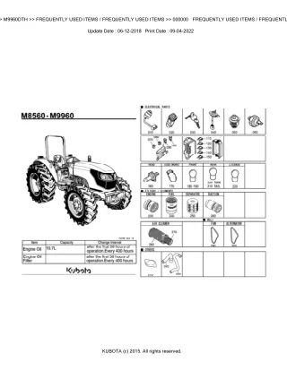 Kubota M9960DTH Tractor Parts Catalogue Manual (Publishing ID BKIDK5019)