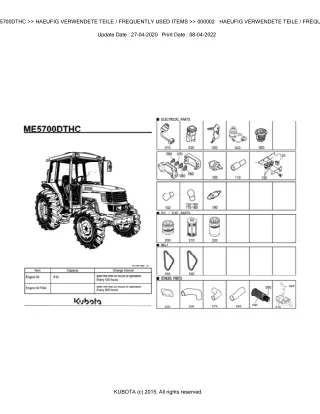 Kubota ME5700DTHC Tractor Parts Catalogue Manual (Publishing ID BKIDK0470)
