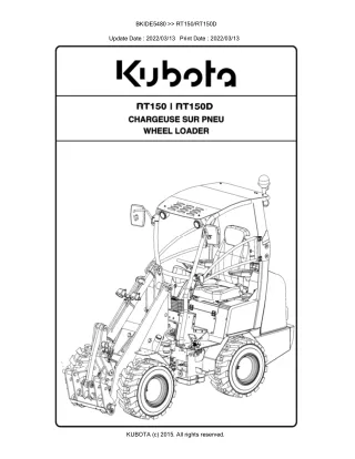 Kubota RT150 Wheel Loader Parts Catalogue Manual (Publishing ID BKIDE5480)