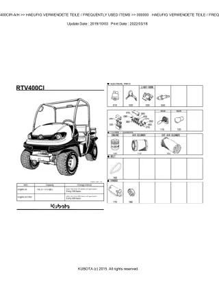 Kubota RTV400CIR-A  RTV400CIR-H Utility Vehicle Parts Catalogue Manual (Publishing ID BKIDK5047)
