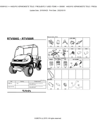 Kubota RTV500R-EU Utility Vehicle Parts Catalogue Manual (Publishing ID BKIDK5043)