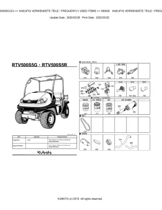 Kubota RTV500S5G-EU Utility Vehicle Parts Catalogue Manual (Publishing ID BKIDK5295)