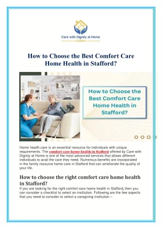 How to Choose the Best Comfort Care Home Health in Stafford?