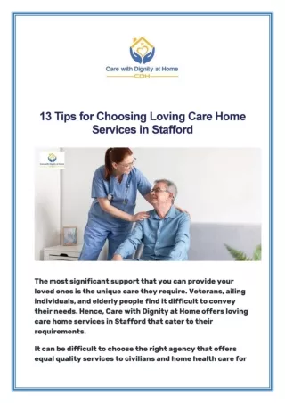 13 Tips for Choosing Loving Care Home Services in Stafford