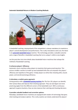 Automatic Basketball Returns in Modern Coaching Methods
