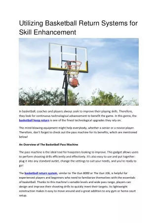 Utilizing Basketball Return Systems for Skill Enhancement