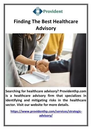 Finding The Best Healthcare Advisory