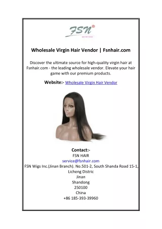 Wholesale Virgin Hair Vendor | Fsnhair.com