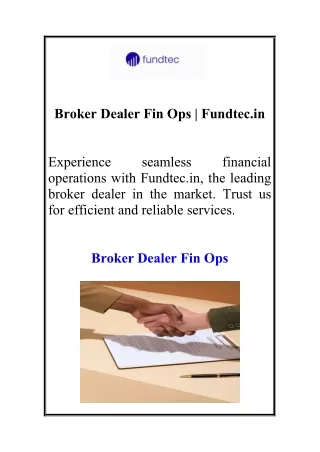 Broker Dealer Fin Ops | Fundtec.in