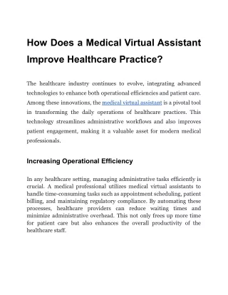 How Does a Medical Virtual Assistant Improve Healthcare Practice