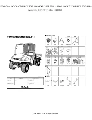 Kubota RTV900MG-EU Utility Vehicle Parts Catalogue Manual (Publishing ID BKIDK5003)