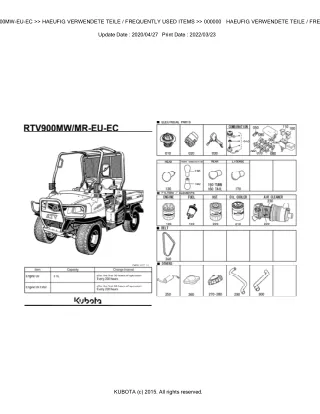 Kubota RTV900MW-EU-EC Utility Vehicle Parts Catalogue Manual (Publishing ID BKIDK5001)