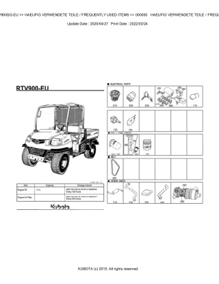 Kubota RTV900SG-EU Utility Vehicle Parts Catalogue Manual (Publishing ID BKIDK0539)