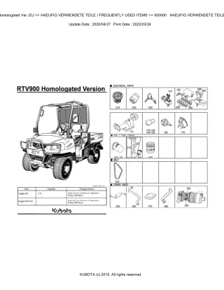 Kubota RTV900SR Homologated Ver.-EU Utility Vehicle Parts Catalogue Manual (Publishing ID BKIDK0543)