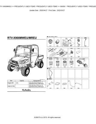 Kubota RTV-X900MWEU Utility Vehicle Parts Catalogue Manual (Publishing ID BKIDK5114)