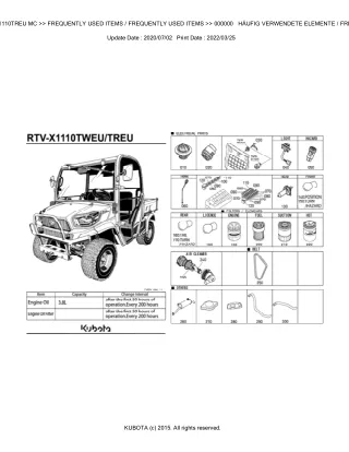 Kubota RTV-X1110TREU MC Utility Vehicle Parts Catalogue Manual (Publishing ID BKIDK5290)