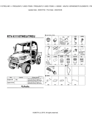 Kubota RTV-X1110TREU MR Utility Vehicle Parts Catalogue Manual (Publishing ID BKIDK5289)