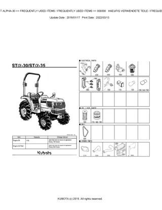 Kubota ST ALPHA-30 Tractor Parts Catalogue Manual (Publishing ID BKIDK0491)